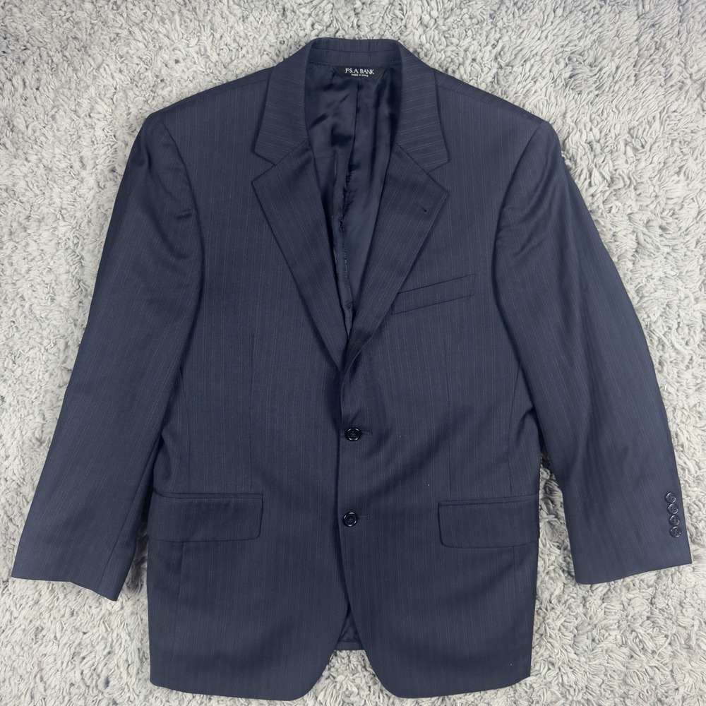 Jos A Bank Signature Collection Mens 40s Jacket Navy Pinstripe 100% Wool 2Button
